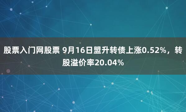 股票入门网股票 9月16日盟升转债上涨0.52%，转股溢价率20.04%