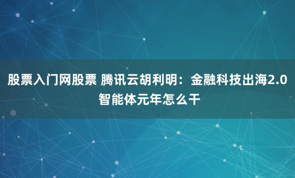 股票入门网股票 腾讯云胡利明:金融科技出海2.0 智能体元年怎么干